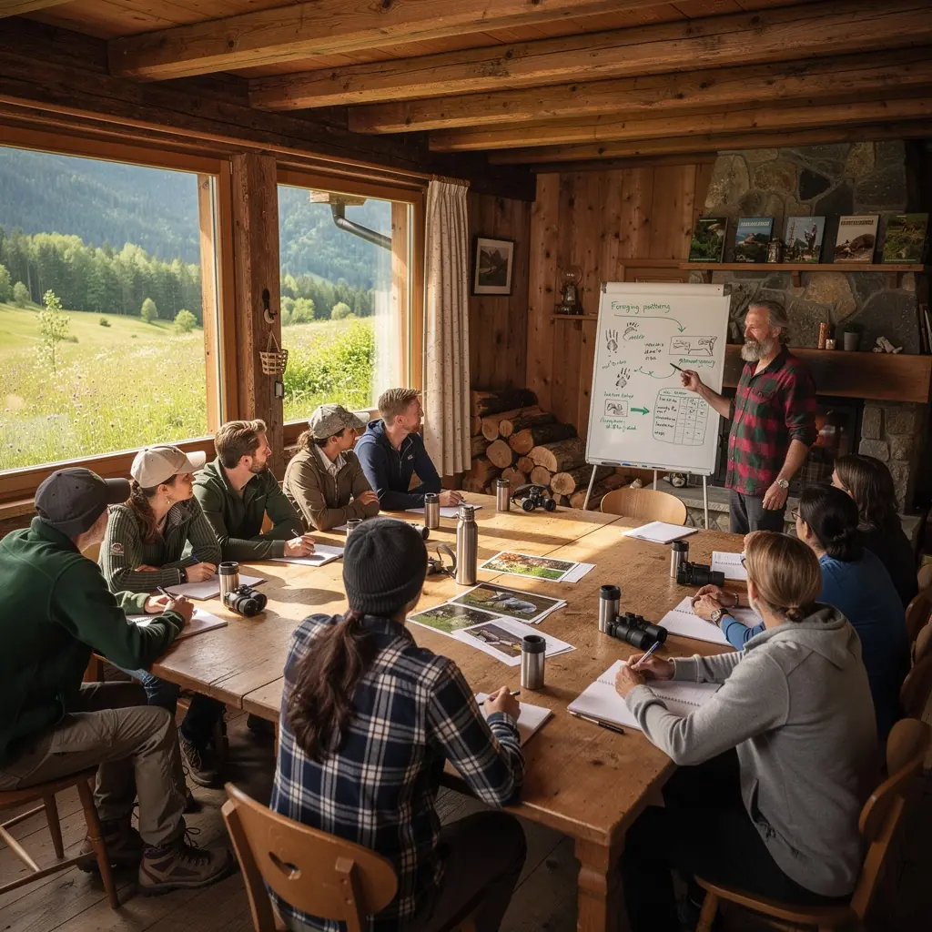 Eine Gruppe von Studenten beobachtet Vögel in ihrem natürlichen Lebensraum während eines Kurses zur Verhaltensforschung.