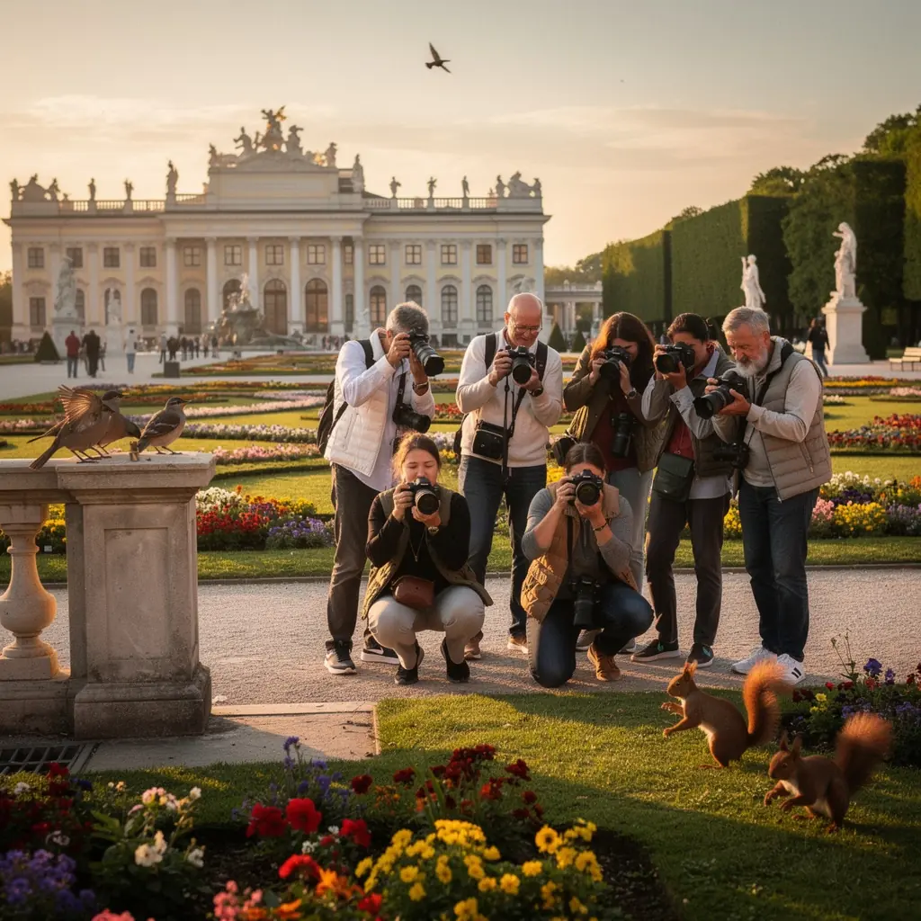 Eine Gruppe von Studenten diskutiert über ökologische Konzepte im Freien.