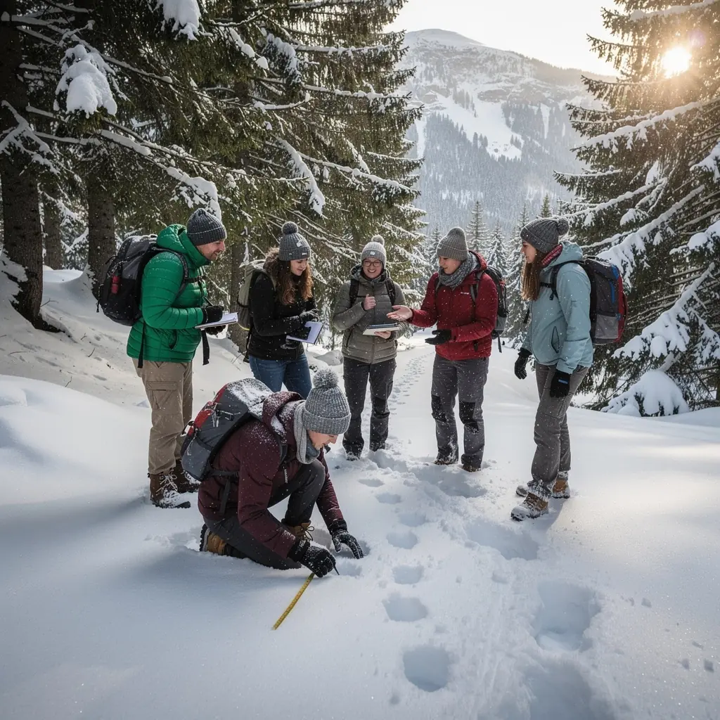 Nahaufnahme von verschiedenen Tierspuren im Boden, die für die Forschung dokumentiert werden.