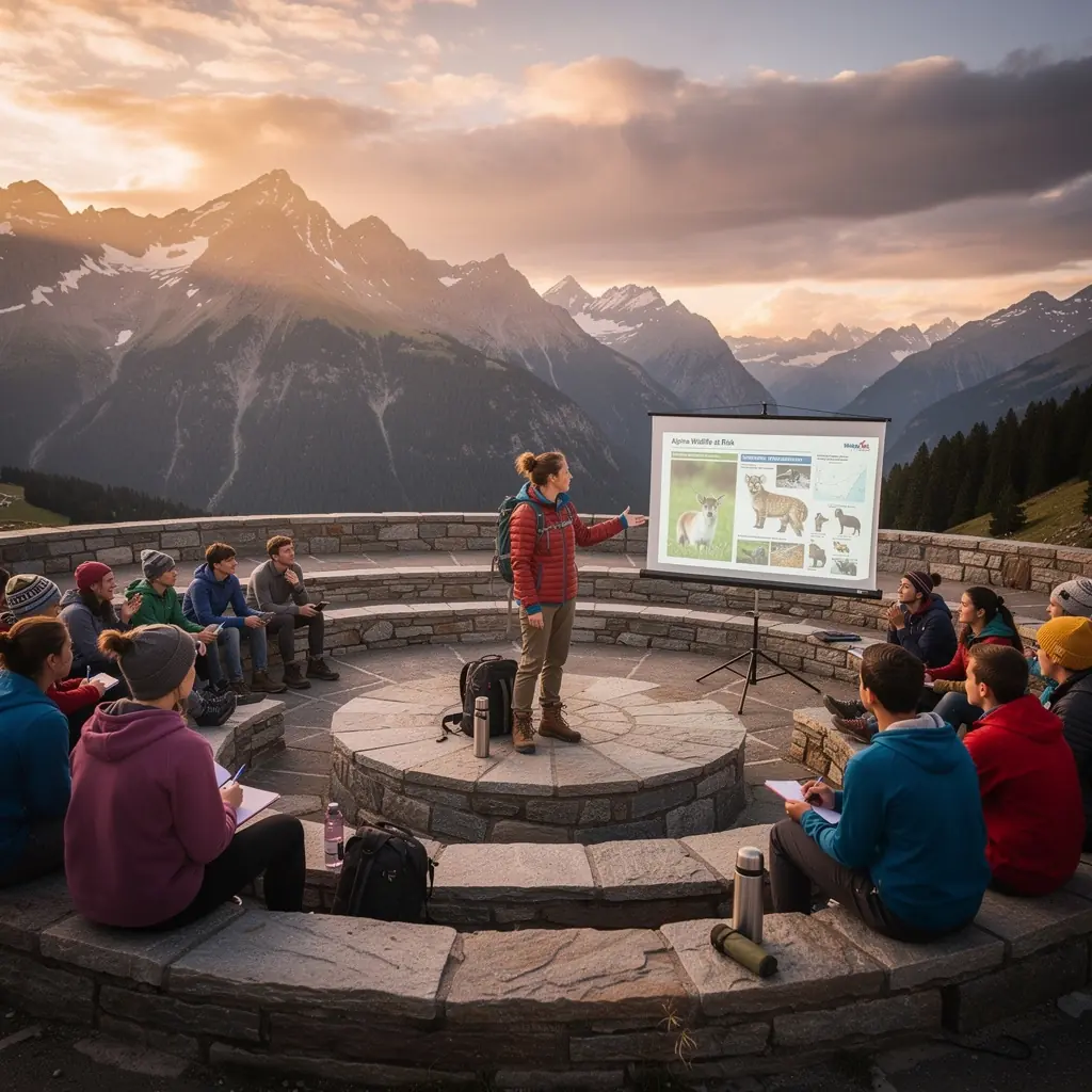 Eine Gruppe von Studenten diskutiert über ökologische Konzepte im Freien.